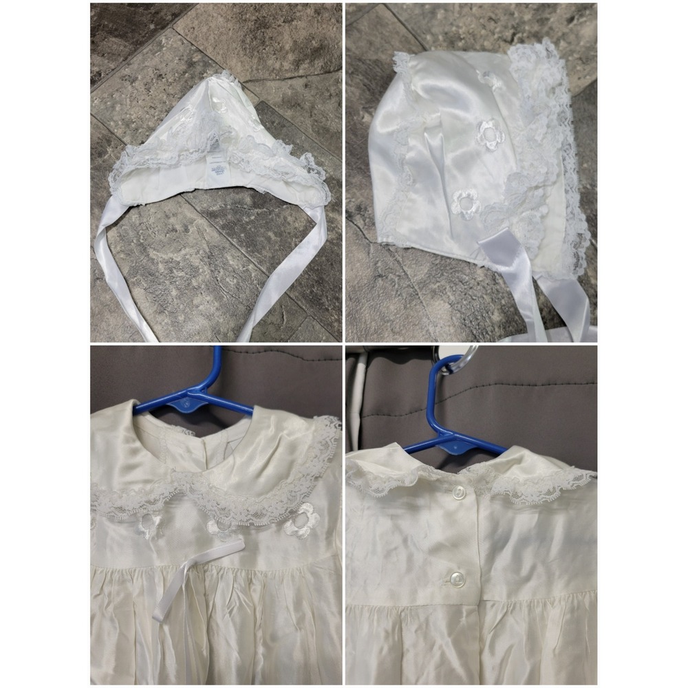 Madonna Christening Gown Ivory Lace Embroidered Bonnet‎ Set Size Large 16-26 lbs